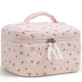 Prite Quilted Makeup Bag Travel Toiletry Organizer for Women (Cherry)