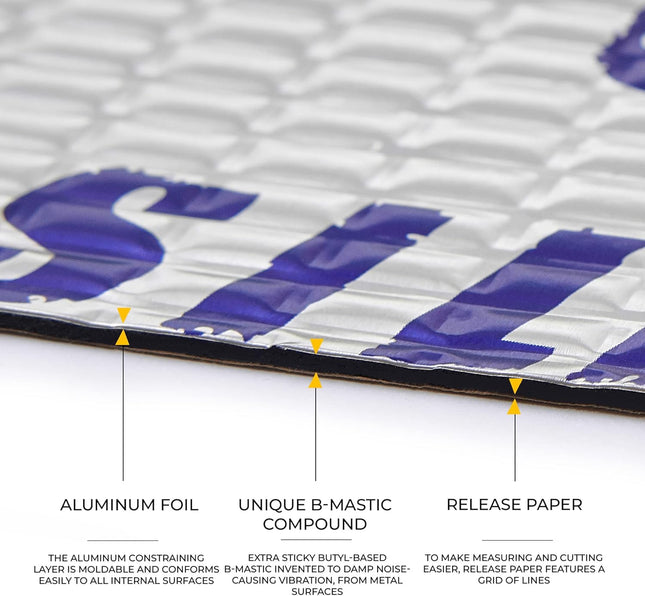 Siless 50 Mil (1.3Mm) 26 Sqft Car Sound Deadening Mat - Butyl Automotive Sound Deadener - Noise Insulation and Vibration