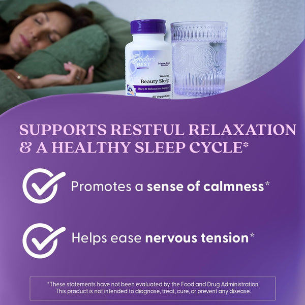 Doctor'S Best Womens Beauty Sleep with Magnesium, Theanine, Melatonin, Sleep & Relaxation Support, Non-Gmo, Gluten Free, Soy Free, Vegan 60 Veggie