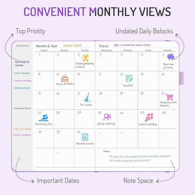Undated Weekly Planner for 2025, Forvencer Simplified Weekly & Monthly Calendar 