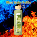 FrutPunch 18 OZ Glass Water Bottles, Water Bottle with Time Marker (Green) | Leakproof Glass Water Bottles with Silicone Sleeves, Suitable for