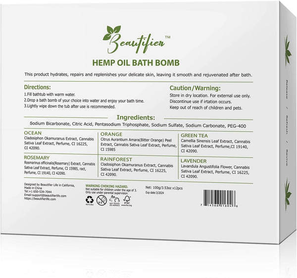 Hemp Oil Bath Bombs Gift Set Natural Refreshing Bubble Bath Kit with 6 Relaxing Scents Made from Pure Essential Oil for Bubble and Spa Bath,