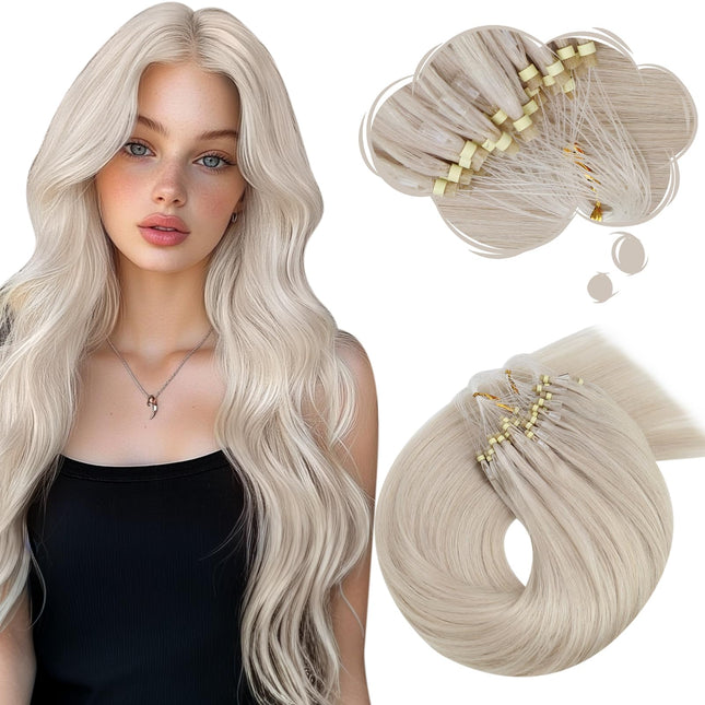 Moresoo Micro Link Hair Extensions Human Hair Bleach Blonde Micro Loop Hair Exte