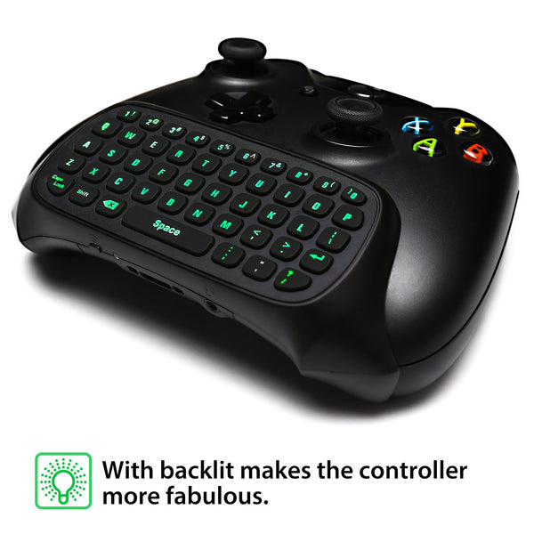 MoKo Green Backlight Keyboard for Xbox One Controller, Black | Wireless Chatpad with Headset & Audio Jack, Accessories fits Xbox One/One S/
