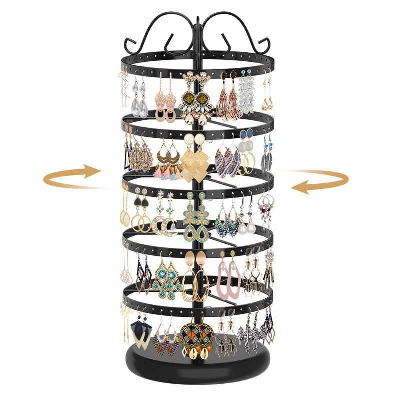 MODOWEY Rotating Earring Holder Organizer Stand, 5 Tier Metal Tree Display for Women Vendors, 220 Holes Adjustable Jewelry rack for Stud Hoop