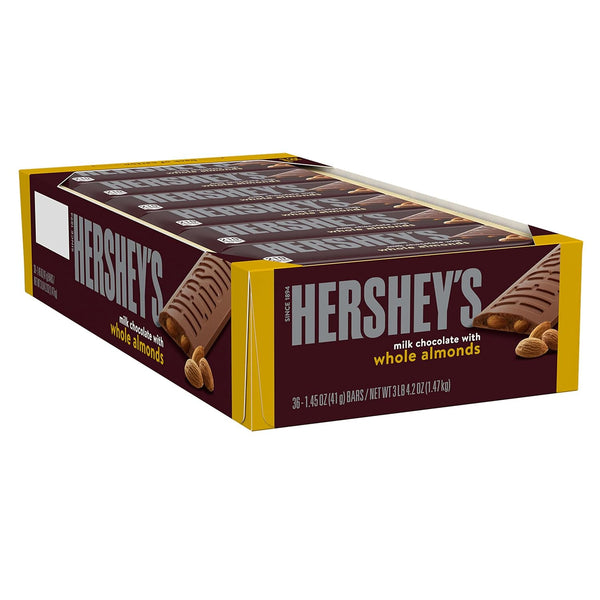 HERSHEY'S Milk Chocolate with Whole Almonds Candy Bars, 1.45 oz (36 Count) 1.45 Ounce (Pack of 36)