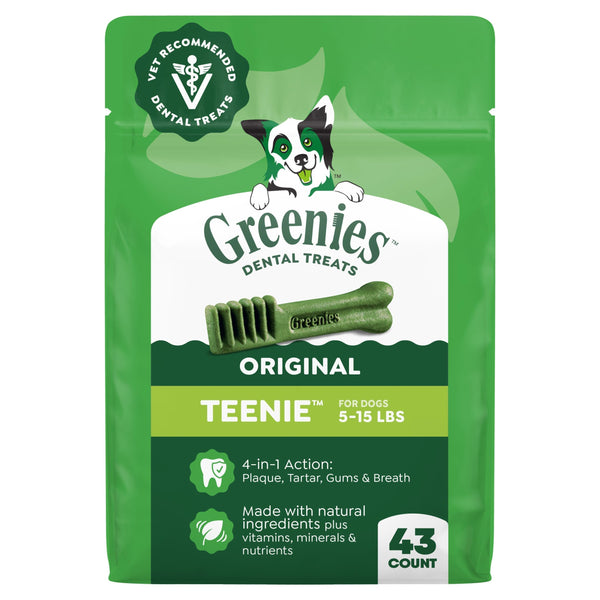 Greenies Teenie Original Natural Dental Dog Treats, Chicken, 43 Count | Clinically-proven, veterinarian-recommended, 47% less tartar & 40% less