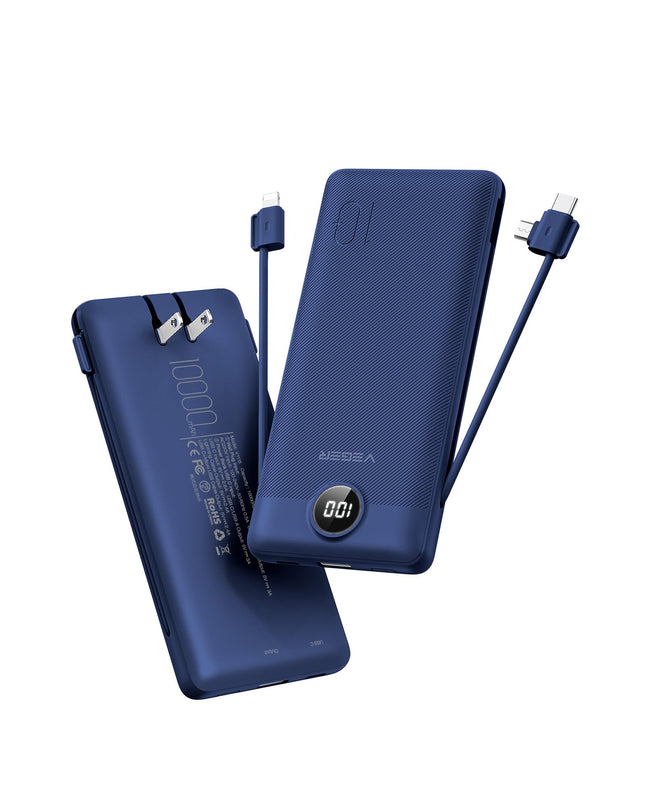 VEGER Portable Charger for Iphone with Built in Cables and Wall Plug, 10000Mah Slim Fast Charging USB C Power Bank, Trav