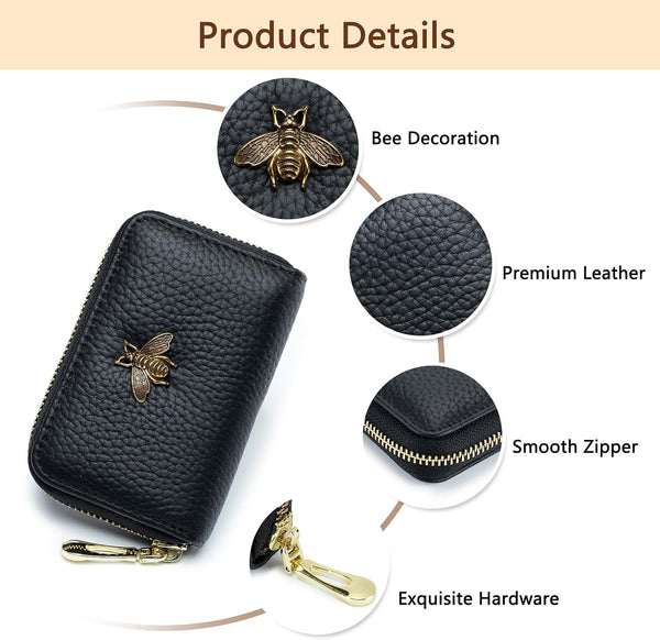 imeetu RFID Credit Card Holder, Small Leather Zipper Card Case Wallet for Women Lite Lite - Brown