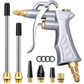 JASTIND Industrial Air Blow Gun with Brass Adjustable Air Flow Nozzle and 2 Steel Extension, Pneumatic Air Compressor Accessory Tool Dust Cleaning