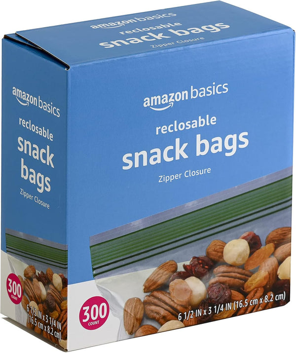 Amazon Basics Reclosable Food Storage Snack Bags, 300 Count Rectangle (300 Count) (Pack of 1)
