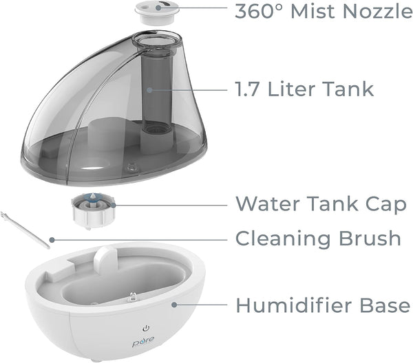 Pure Enrichment Mistaire Silver Ultrasonic Cool Mist Humidifier for Bedroom, Office, Nursery & Indoor Plants - Lasts up to 25 Hours, Whisper-Quiet