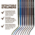 Palladio Retractable Waterproof Eyeliner, Richly Pigmented Color and Creamy, Slip Twist up Pencil Eye Liner, Smudge Proof Long Lasting