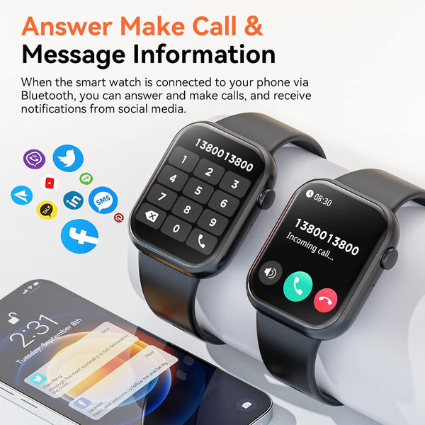 Hwagol Smart Watch (Answer/Make Call) 1.85inch Fitness Tracker, DIY Dials/Pedometer/Calories/Multiple Sport Modes/Voice Assistant, Smart Watches