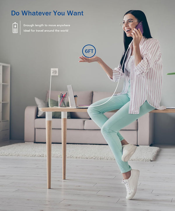 iPhone Charger,Long 6FT iPhone Charger 2Pack i Phone Cord 6feet USB to Lightning Cable Quick Fast Charging Data Sync Cord USB Wall Charge Block