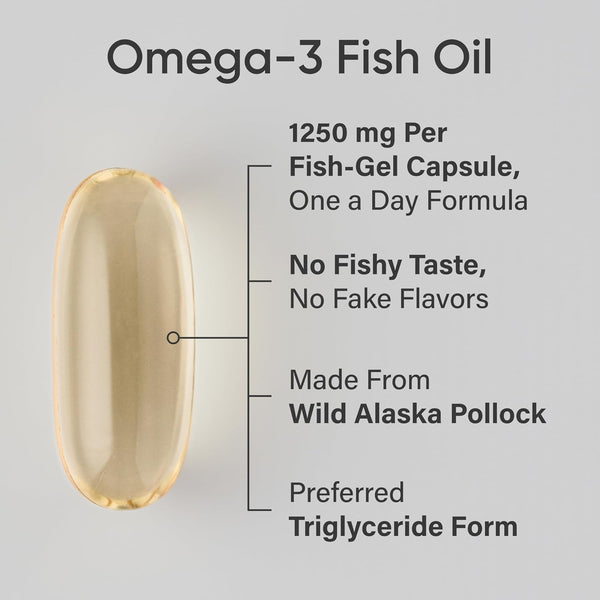 Sports Research® Omega-3 Fish Oil 1250mg from Wild Alaska Pollock, 90 Count | Always Fresh Never Fishy | 690mg EPA 260mg DHA per Softgel · Heart &