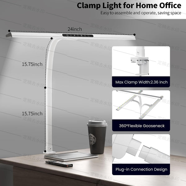 2-in-1 Desk Lamp with RGB Backlight,Architect Desk Lamps for Home Office,24W Tall Desk Lamp with Clamp,60"Timer,25 Lighting Modes,Eye Protection