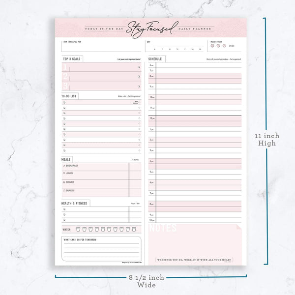 Daily Notepad Planner To Do Schedule - Stay Focused 50 Tear off Premium Made USA (Rose Pink)