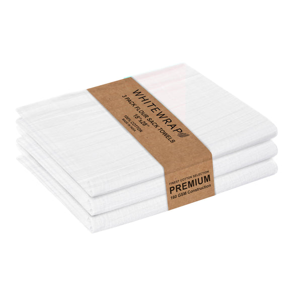 WHITEWRAP Flour Sack Towels 18X28 Ã¢ÂÂ 100% Cotton (Pack of 3), Reusable Kitchen Tea Towels for Baking, Crafts, Embroidery Ideas