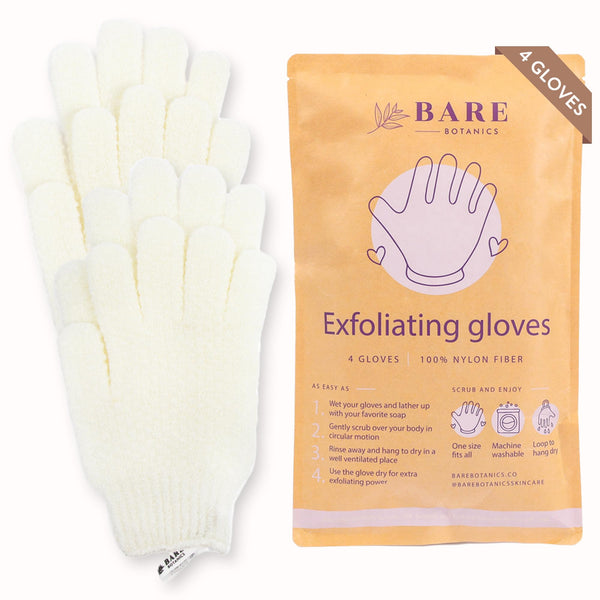Bare Botanics 4 Pack Lavender Exfoliating Gloves for Shower | 100% Nylon Fibers | Exfoliating Bath Gloves for Shower Exfoliating | Shower Gloves &