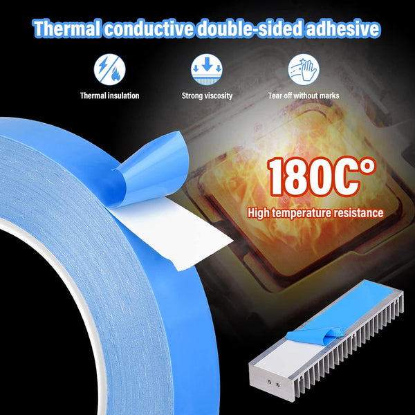 Thermal Adhesive Tape, 25m x 10mm x 0.20mm Double Side Thermal Tapes Cooling Heatsink Pad Apply to LED, IGBT IC Chip Computer CPU GPU Modules MOS