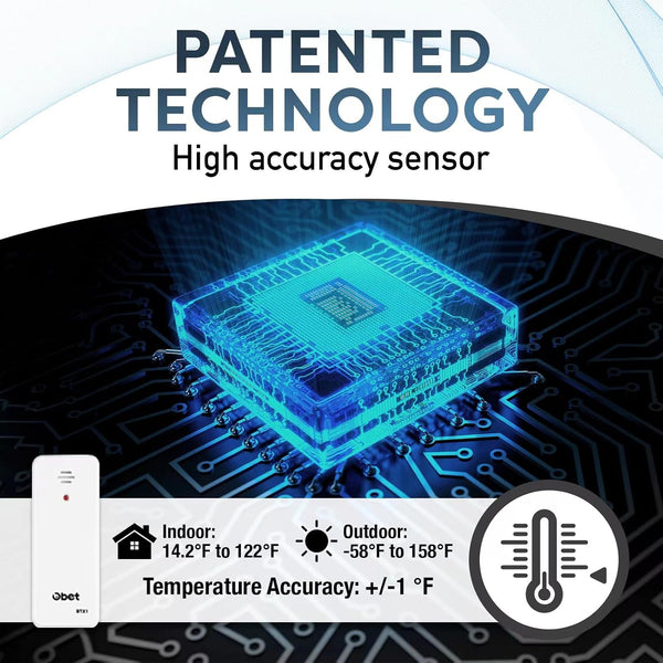 OBET Indoor Outdoor Thermometer Wireless Outdoor Thermometer Digital Thermometer Gauge 500Ft Remote Temperature Monitor for House Home Room Patio