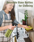 Glass Spray Bottle, Olive Green Glass Spray Bottle Set & Accessories for Non-Toxic Window Cleaners Aromatherapy Facial Hydration Watering Flowers