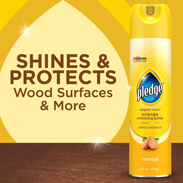 Pledge Enhancing Polish, Wood & Furniture Spray, Orange Scent, 9.7oz (Pack of 3) 9.7 Ounce (Pack of 3)