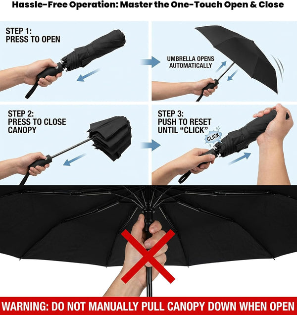 SIEPASA Compact Travel Umbrella - Windproof Auto Open/Close, Small Folding Umbrella for Rain - Lightweight & Durable with Fiberglass Frame,
