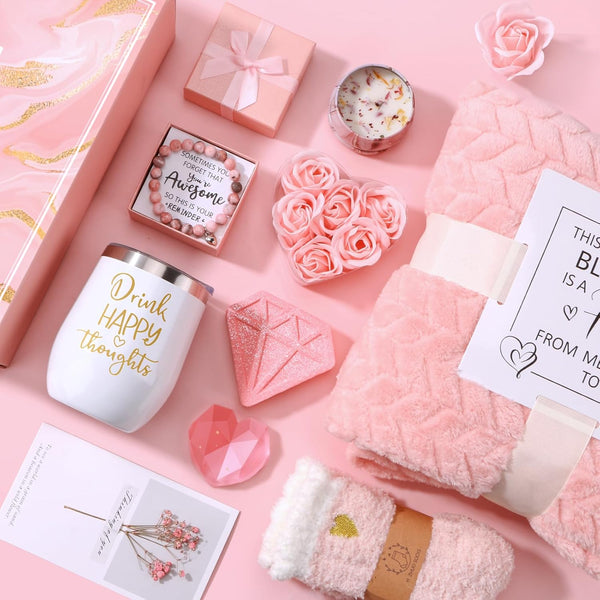 Birthday Gifts for Women Self Care Gift Set, Pink Relaxing Spa Gifts Basket Women Care Package Get Well Soon Gifts, Unique Mothers Day Presents