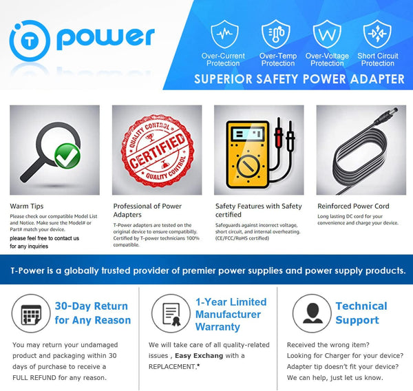 T POWER 12V Charger for AOC LED LCD 16" 20" 22" 23" 24" 27" Monitor E2043Fk E2043FK-DT E2243FWK E2343FK E2243FW I2353PH E2351F LM720 LM729 LM800