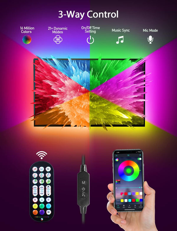 MATICOD LED Lights for TV Led Backlight, 9.84ft RGB Led Strip Lights USB TV Lights Behind 32-43in, APP Remote Control Music Sync TV Led Light for