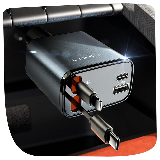 LISEN Retractable Car Charger, 69W USB C Car Accessories Adapter for Iphone 16 USB C Charger Fast Charging, Fathers Day 