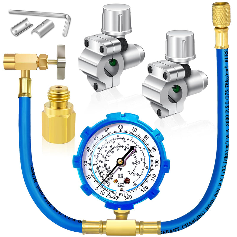 Refrigerator Freon Recharge Hose Kit-R134A R12 R22 Fridge Recharge Tool Kit with 2 BPV31 Bullet Piercing Tap Valves,1 R134A Self-Sealing Adapter,