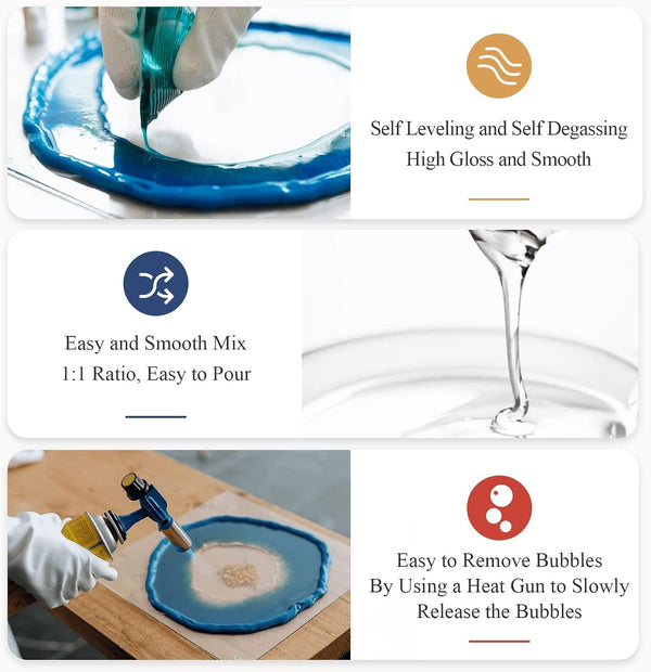 Epoxy Resin, 32OZ Epoxy Resin Crystal Clear, Not-Yellowing No-Bubble, Self Leveling Easy Pour/Mix 1:1 Casting Kit & Coating for DIY Jewelry