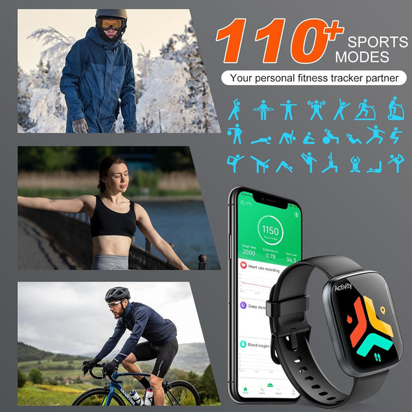Smart Watch for Men Women Bluetooth Call, 1.95" HD Touch Screen Fitness Watch with Sleep Heart Rate Monitor, 100+ Sports Modes, IP68 Waterproof