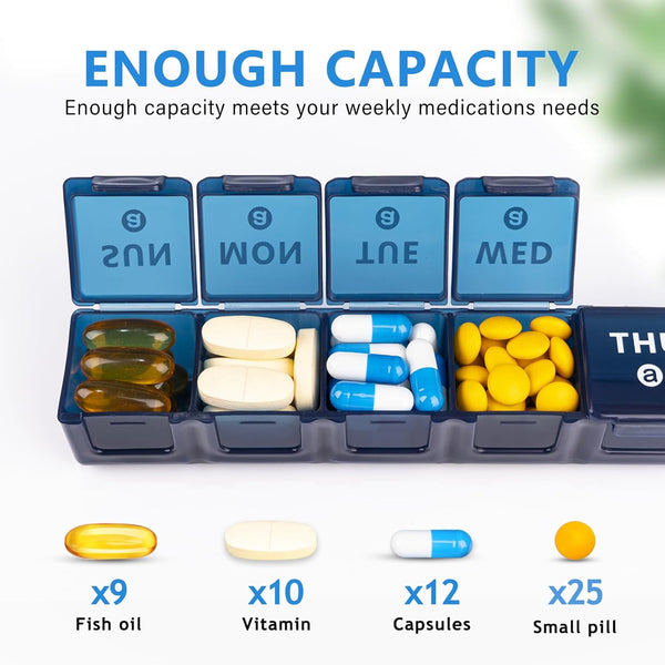 2-Pack Weekly Large Pill Organizer, Pill Container 7 Day Pill Box | Big Compartments Pill Case AM PM,14 Day XL Daily Medicine Organizer Dispenser