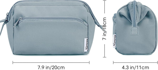 Narwey Wide-Open Makeup Bag Women Make up Bag Travel Cosmetic Bag Organizer Toiletry Bag for Cosmetics Toiletries Accessories (Greyish Blue)
