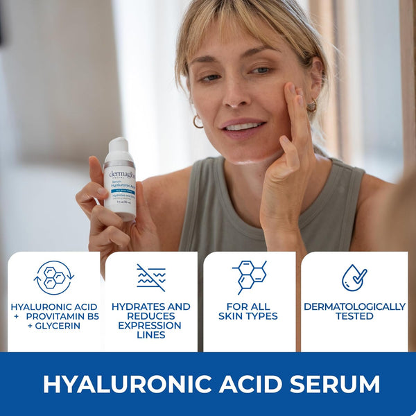Dermaglos Hyaluronic Acid Serum for Face with Pro Vitamin B5 and Glycerin, Hydrates, Firms, Tones, and Reduces Expression Lines, Suitable for