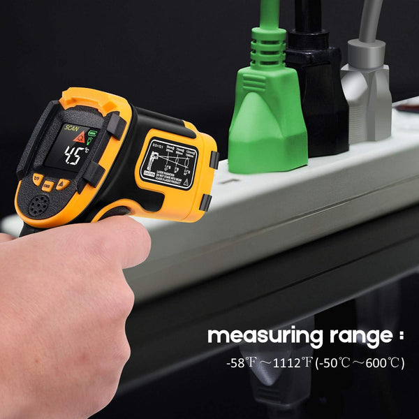Infrared Thermometer Non-Contact Digital Laser Temperature Gun -58℉～1112℉(-50℃～600℃) Adjustable Emissivity IR Temp Gun - for Cooking, BBQ, Food,