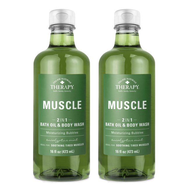 Village Naturals Therapy Muscle Foaming Bath Oil and Body Wash 16 Oz. 2 Pack, Gr