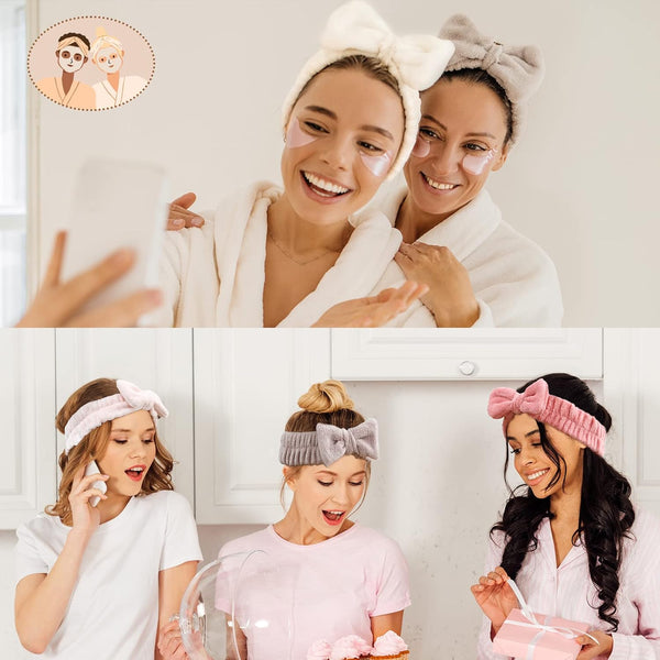 VITEVER 4 Pack Spa Headband for Washing Face, Girls Makeup Bow Tie Hair Band, Microfiber Women Headbands, Elastic Headband to Skincare, Gifts for