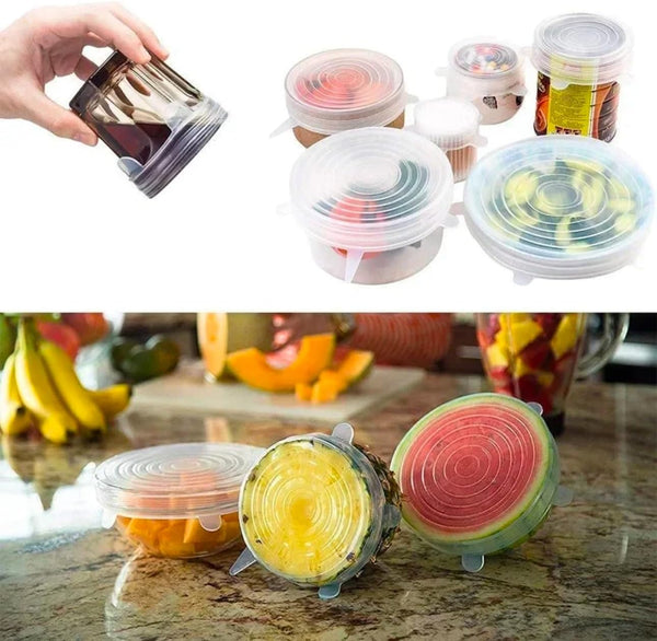 Silicone Lids for Food Storage - 100% Food Grade Silicone Stretch Lids - 6 Different Sizes - Dishwasher/Microwave Safe Flexible Reusable Bowl