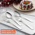 Unokit 24-Piece Spoons and Forks Set Silverware Set - Forks and Spoons Food Grade Stainless Steel Silverware for Home, Kitchen and Restaurant,