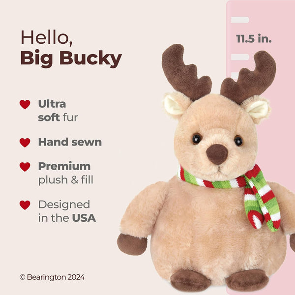 Bearington Big Bucky Reindeer Stuffed Animal, 11.5 Inch Christmas Plush Gifts for Kids, for Ages 3-14 Big Bucky 11.5"