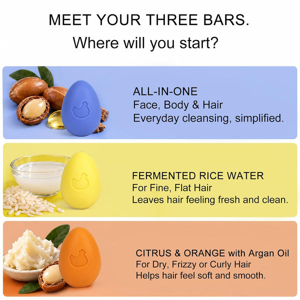 Mini Egg Shampoo Bar Set – 3 Solid Shampoo Sampler Bars, Travel Size, Sulfate-Free, Zero Waste Hair Care Gift Set for Women & Travel