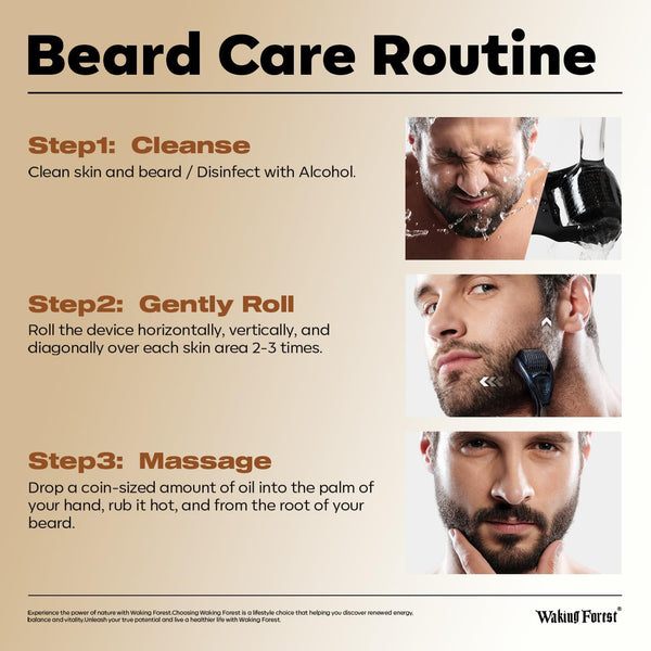 Waking Forest Derma Roller 0.25Mm & Beard Oil(1Oz), Sandalwood Beard Kit, Microneedle Beard Roller with 540 Titanium, Natural Moisturize with