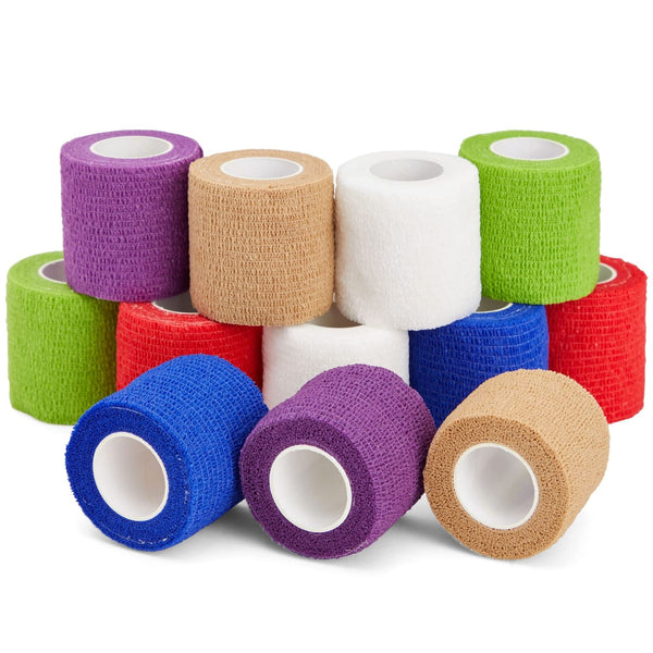 Juvale Stretch Vet Wrap - Self-Adherent Pet First Aid Tape - Secure Ankle Wrap & Wrist Support - Athletic Tape for Sports Use - Pack of 12, 2 in x