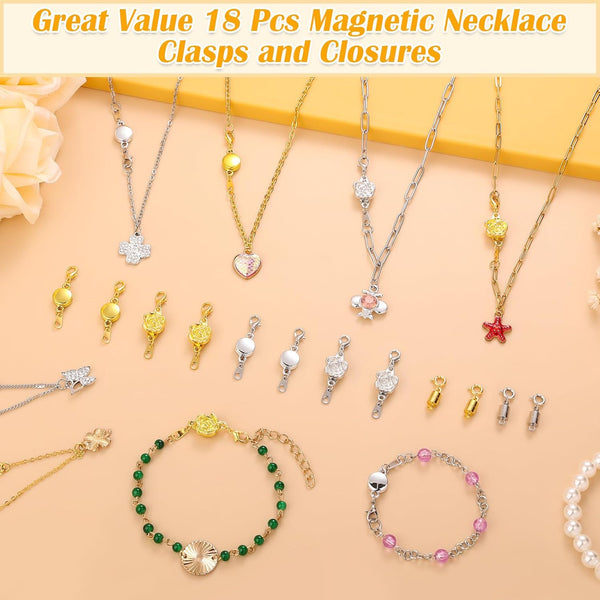 18 Pcs 3 Styles Magnetic Necklace Clasps and Closures, Rose Round Cylindrical Jewelry Magnetic Clasp Connector Locking Magnetic Clasp Bracelet