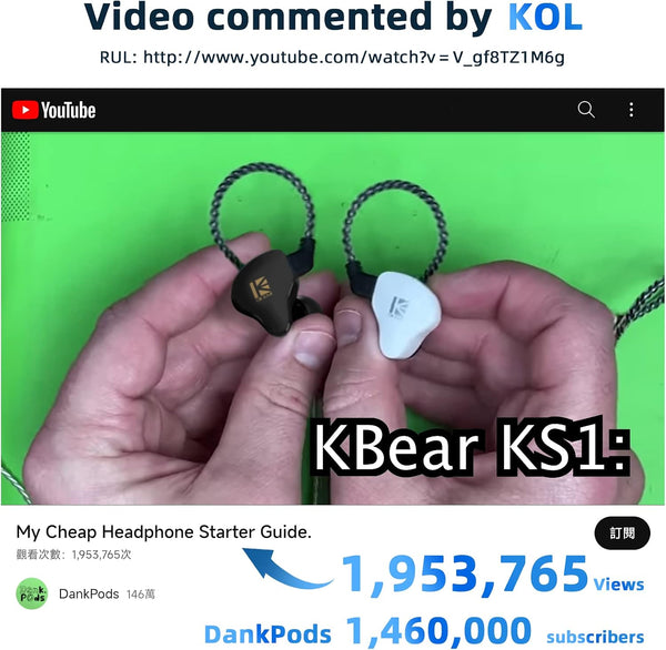 YINYOO KBEAR KS1 in Ear Monitor Bass Earbuds Wired Earbuds,Clear Sound Stereo Headphones, Vocals Forwards High Resolution Noise Canceling